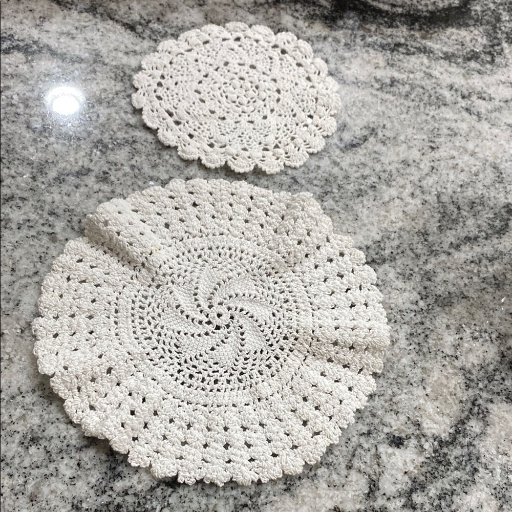 2 Vintage Crisp White Hand Crocheted Doilies!